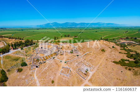 Miletus Archaeological Site aerial panoramic view near Didim city in Turkey 116160637