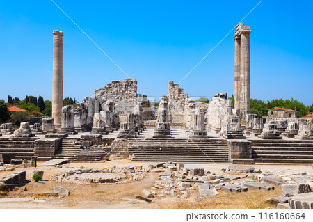 Temple of Apollo ruins at Didyma ancient sanctuary in Didim city in Turkey 116160664