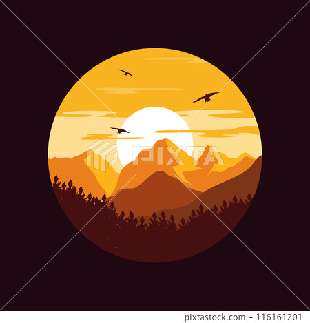 Landscape mountain before the night come emblem design 116161201