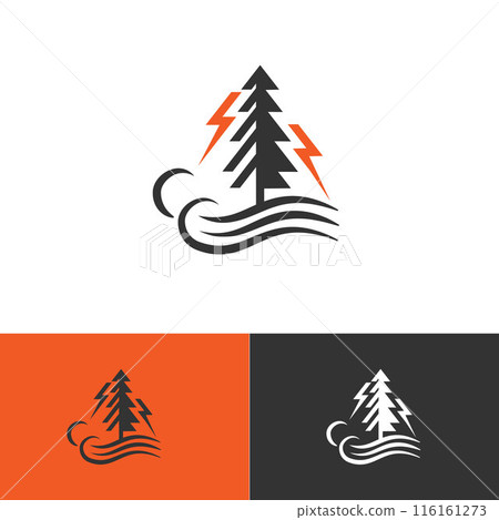 Minimalist pine tree with tunder icon 116161273