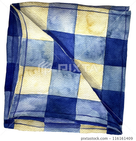 Watercolor kitchen towel. Watercolor eco friendly napkin. Watercolor zero waste illustration of towel. Folded dish towel sketch for culinary blog, cookbook, recipes. Watercolor kitchen towel. Watercolor eco friendly napkin. Watercolor zero waste illustration of towel. Folded dish towel sketch for culinary blog, cookbook, recipes. 116161409