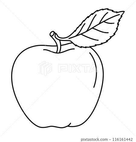 Apple with a leaf doodle style coloring book. Hand drawn fruit coloring book. Apple with a leaf doodle style coloring book. Hand drawn fruit coloring book. 116161442