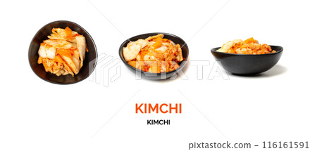 Kimchee isolated. Spicy kim chi pile, hot fermented napa cabbage, traditional jimchi, korean gimchi Kimchee isolated. Spicy kim chi pile, hot fermented napa cabbage, traditional jimchi, korean gimchi 116161591