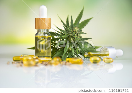 Cannabis leaf with hemp seeds and marijuana oil, cbd Cannabis leaf with hemp seeds and marijuana oil, cbd 116161731