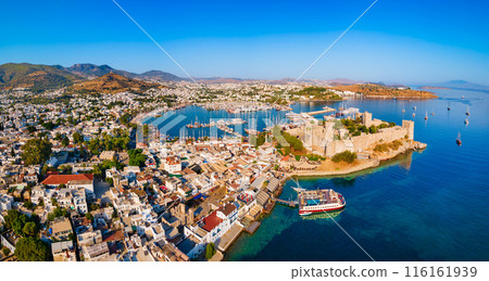 The Bodrum Castle and marina aerial panoramic view in Turkey 116161939