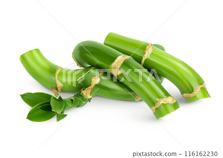 Green bamboo with leaves isolated on white background with full depth of field 116162230
