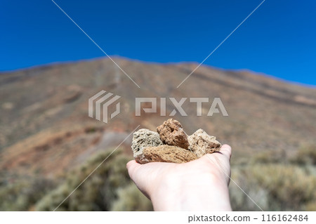 Volcano Stones in Hand, Volcanic Pumice with Glass, Pieces of Lava, Basalt Extrusive Igneous Rock Volcano Stones in Hand, Volcanic Pumice with Glass, Pieces of Lava, Basalt Extrusive Igneous Rock 116162484