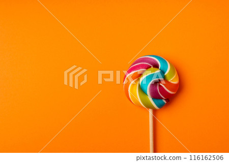 Color lollipop, spiral candy on stick, colorful striped lollypop, round fruit caramel, circle lollipop Color lollipop, spiral candy on stick, colorful striped lollypop, round fruit caramel, circle lollipop 116162506