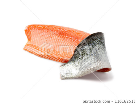 Fresh Salmon Fillet Isolated, Raw Norwegian Red Fish, Trout Meat Piece, Big Fresh Atlantic Salmon Fillet 116162515