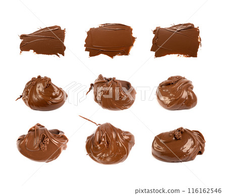 Chocolate Smear Isolated, Melted Chocolate Texture on White Background, Chocolate Sauce Pattern Chocolate Smear Isolated, Melted Chocolate Texture on White Background, Chocolate Sauce Pattern 116162546