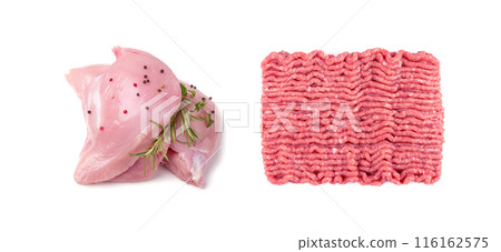 Turkey Mince Meat Isolated, Ground Fresh Fillet, Uncooked Mincemeat 116162575