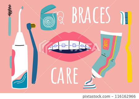 A set of elements care braces. Orthodontics and dental care. A set of elements care braces. Orthodontics and dental care. 116162966