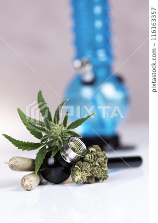 Cbd, weed, marijuana leaves and cannabis buds 116163357