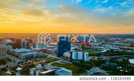 Aerial Golden Hour Cityscape of Indianapolis with Stadium Aerial Golden Hour Cityscape of Indianapolis with Stadium 116163480