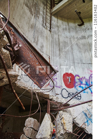 Rusted Metal and Graffiti in Abandoned Grain Elevator, Urban Decay Perspective 116163482