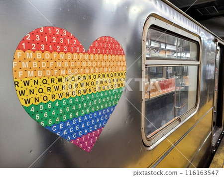 Colorful Heart Design on Vintage Subway Car - NYC Urban Art Colorful Heart Design on Vintage Subway Car - NYC Urban Art 116163547