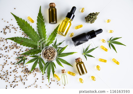 Medical marijuana, Oil cbd, cannabis and hemp leaves Medical marijuana, Oil cbd, cannabis and hemp leaves 116163593
