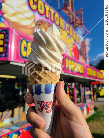 Vanilla Soft Serve Joy at Summer Fair, Shallow Depth of Field 116163660