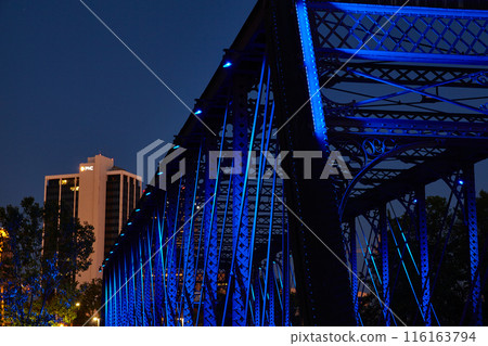 Illuminated Wells Street Bridge at Blue Hour in Fort Wayne, Indiana Illuminated Wells Street Bridge at Blue Hour in Fort Wayne, Indiana 116163794