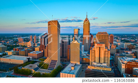 Aerial Golden Hour Glow on Indianapolis Skyline Aerial Golden Hour Glow on Indianapolis Skyline 116163886