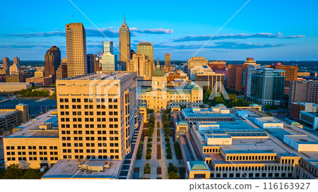 Aerial Golden Hour Cityscape with Courthouse Dome, Indianapolis 116163927