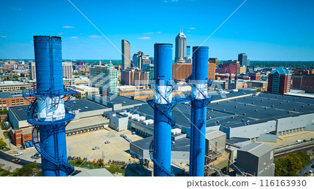 Aerial Industrial Silos and City Skyline - Indianapolis 116163930