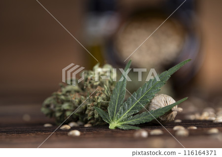 Cbd, weed, marijuana leaves and cannabis buds 116164371