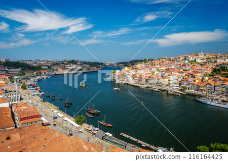 Aerial view of Porto city, Portugal, on sunset 116164425