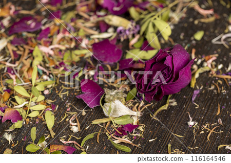 different types of dried flowers in a bouquet 116164546