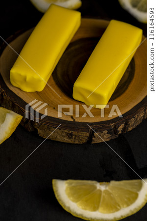 sweet dessert made of soft cheese with lemon flavor sweet dessert made of soft cheese with lemon flavor 116164593