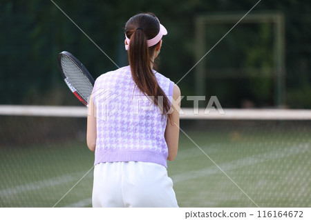 Woman Ready To Play Tennis In Colorful Outfit Woman Ready To Play Tennis In Colorful Outfit 116164672