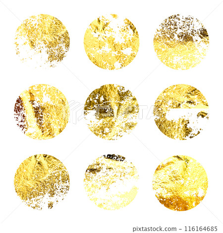 Grunge gold foil, shiny handmade circles. Golden glittering texture, pattern. Luxury shining hand drawn background. Wedding, greeting card decoration elements. Modern art. Vector illustration Grunge gold foil, shiny handmade circles. Golden glittering texture, pattern. Luxury shining hand drawn background. Wedding, greeting card decoration elements. Modern art. Vector illustration 116164685