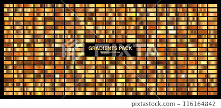 Bronze, copper orange glossy gradient, metal foil texture. Color swatch set. Collection of high quality gradients. Shiny metallic background. Design element. Vector illustration 116164842