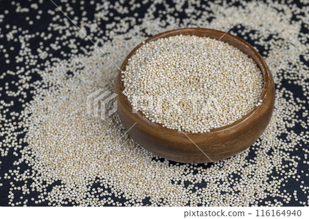 a large amount of quinoa groats during porridge cooking 116164940