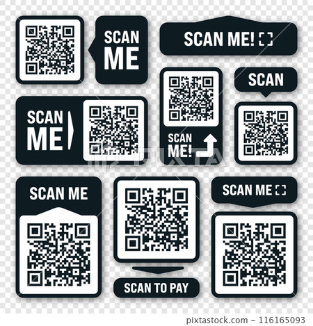 Scan me QR code sticker. Online payment. Special offer sale stickers, shopping discount label or promotional badge. Serial number, product ID. Supermarket retail label, price tag. Vector illustration Scan me QR code sticker. Online payment. Special offer sale stickers, shopping discount label or promotional badge. Serial number, product ID. Supermarket retail label, price tag. Vector illustration 116165093