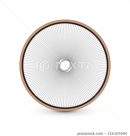 Realistic 3d retro bicycle wheel. Bike rubber tire, shiny metal spokes and rim. Fitness cycle, touring, sport, road and mountain bike. Vector illustration Realistic 3d retro bicycle wheel. Bike rubber tire, shiny metal spokes and rim. Fitness cycle, touring, sport, road and mountain bike. Vector illustration 116165094