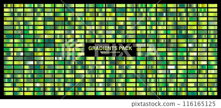 Green, emerald glossy gradient, metal foil texture. Color swatch set. Collection of high quality gradients. Shiny metallic background. Design element. Vector illustration 116165125