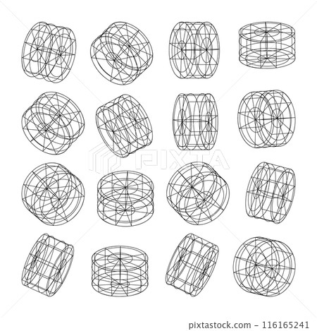 Wireframe lined shapes. Perspective mesh, 3d grid. Low poly geometric elements. Retro futuristic design elements, y2k, vaporwave and synthwave style. Vector illustration Wireframe lined shapes. Perspective mesh, 3d grid. Low poly geometric elements. Retro futuristic design elements, y2k, vaporwave and synthwave style. Vector illustration 116165241