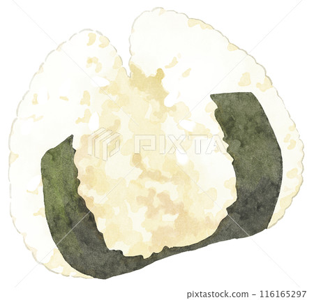 Rice ball with no filling, split in the middle (with outline) Watercolor touch 116165297