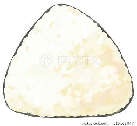 Triangular rice ball with no filling, wrapped in seaweed on the outside, watercolor touch 116165847