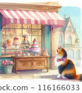 印花布小貓在蛋糕店門口等待 印花布小貓在蛋糕店門口等待 116166033