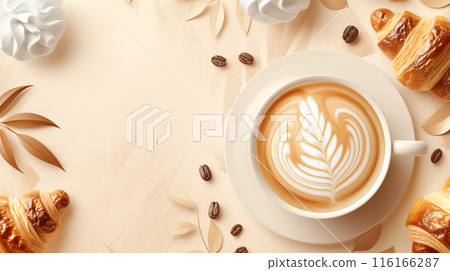 Cafe latte, latte art, natural, simple, background, material, copy space 116166287
