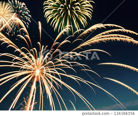 夜空中綻放的煙火(暖色) 夜空中綻放的煙火(暖色) 116166356