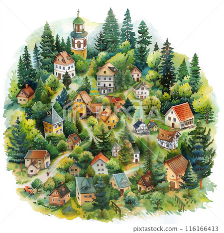 城市景觀插畫森林綠色自然鄉村別墅 城市景觀插畫森林綠色自然鄉村別墅 116166413