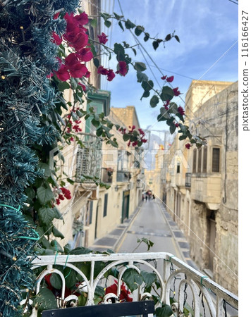 View from a traditional Maltese house in Mdina, Malta to a street. View from a traditional Maltese house in Mdina, Malta to a street. 116166427