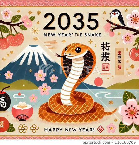 吉祥蛇插畫新年卡片材料（2035年） 116166709