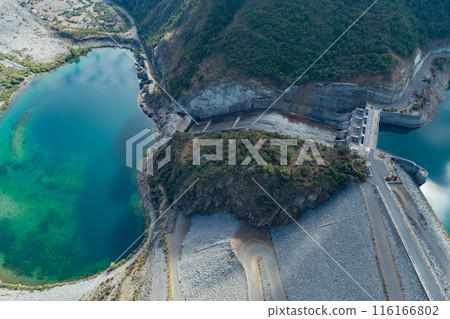 Aerial view Machacura Dam in Region Maule, Chile 116166802