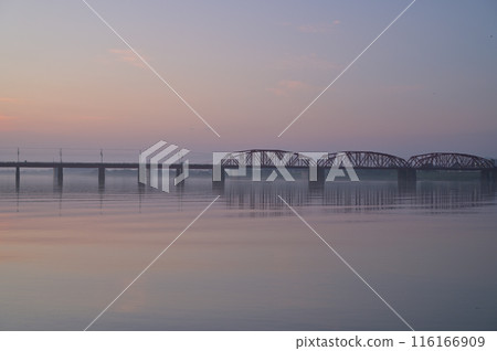 on the riverbed in the morning on the riverbed in the morning 116166909