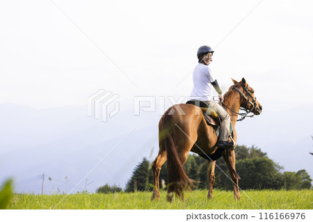 Woman enjoying horse riding 116166976