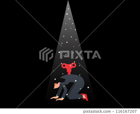 Control manipulation and marionette concept. Tired and weak business woman Control manipulation and marionette concept. Tired and weak business woman 116167207